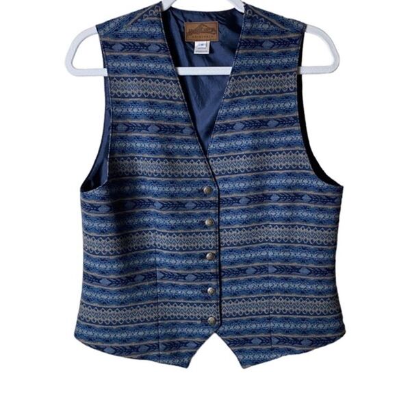 Pendleton Wm’s 2 Piece Blue Tan Skirt Set Sz 12 Wool Aztec Southwestern Cowgirl - Picture 2 of 10